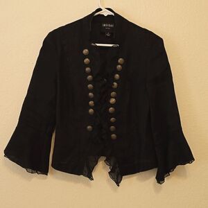 Insight Black Military Style Jacket Blazer Gold Buttons Lace trim size 4
